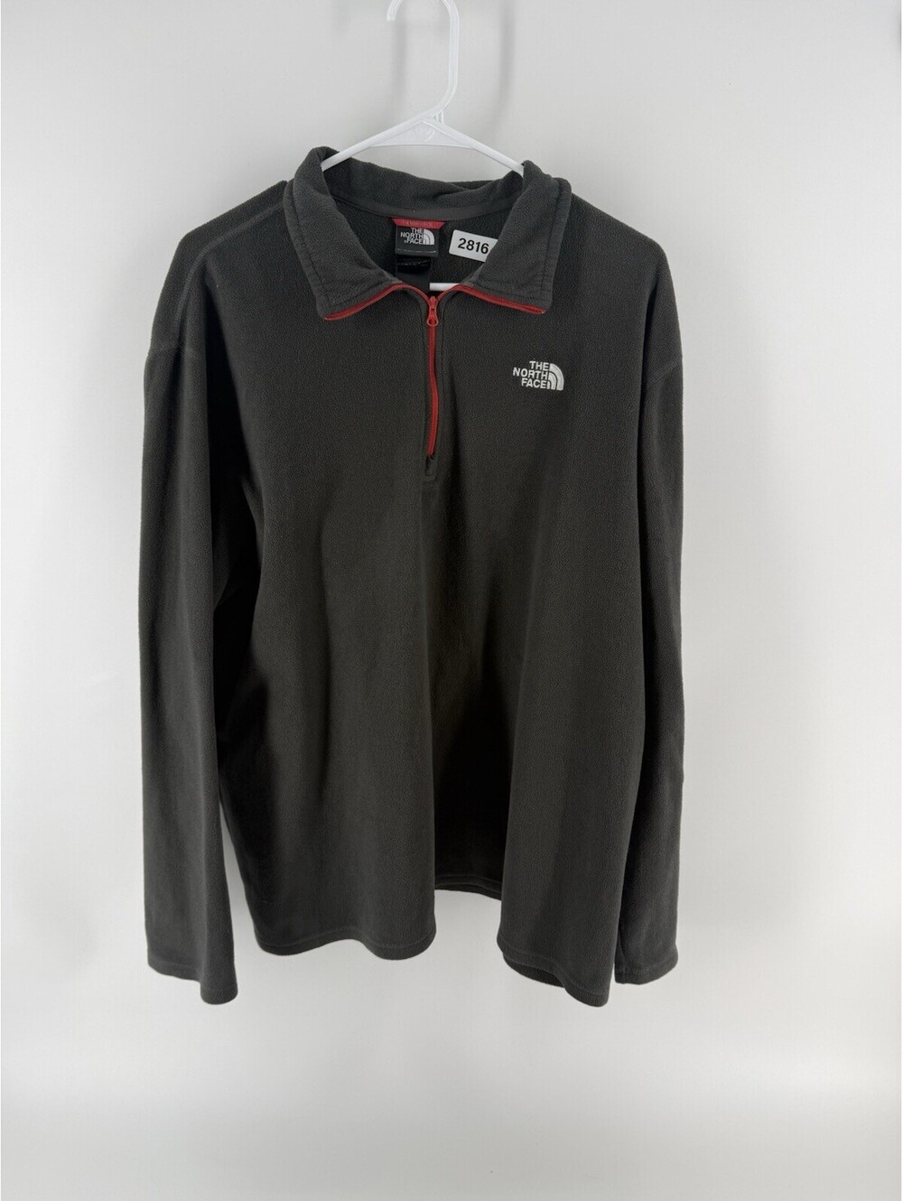 The North Face Lightweight Polartec Fleece Black 3/4 Red Zip Pullover Mens XL